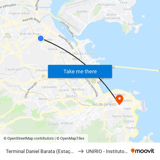 Terminal Daniel Barata (Estação Penha Circular) to UNIRIO - Instituto Biomédico map