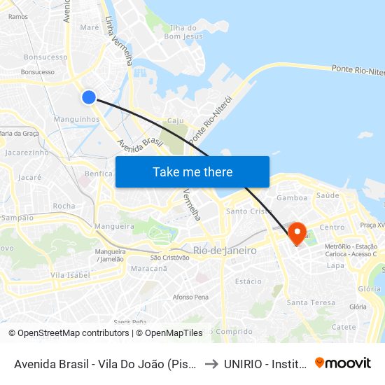 Avenida Brasil - Vila Do João (Pista Interna / Garagem Da Real) to UNIRIO - Instituto Biomédico map