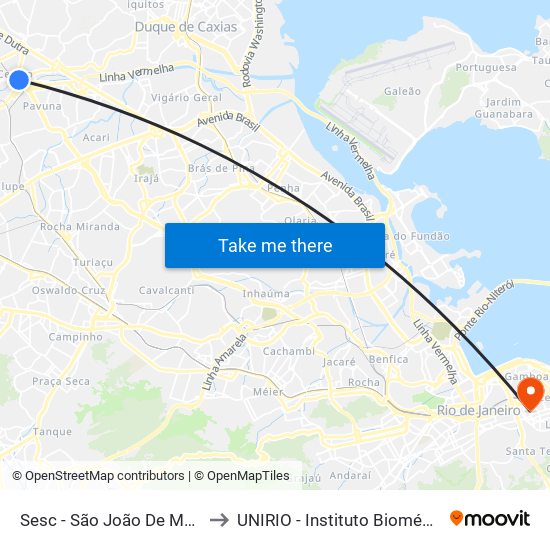 Sesc - São João De Meriti to UNIRIO - Instituto Biomédico map