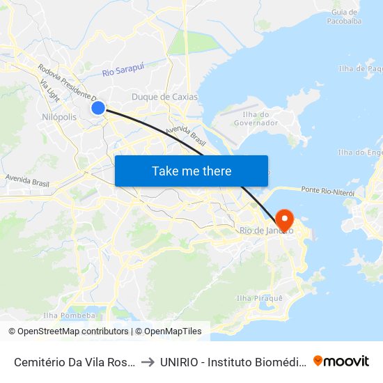 Cemitério Da Vila Rosali to UNIRIO - Instituto Biomédico map