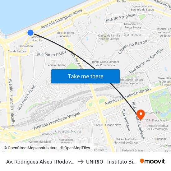 Av. Rodrigues Alves | Rodoviária Do Rio to UNIRIO - Instituto Biomédico map