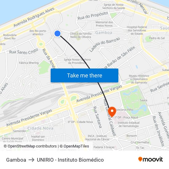 Gamboa to UNIRIO - Instituto Biomédico map