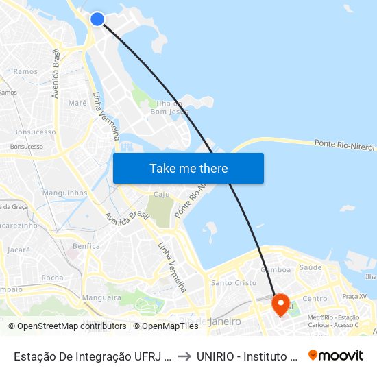 Estação De Integração UFRJ - Plataforma A to UNIRIO - Instituto Biomédico map