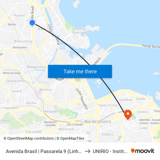 Avenida Brasil | Passarela 9 (Linhas Municipais Para O Centro) to UNIRIO - Instituto Biomédico map