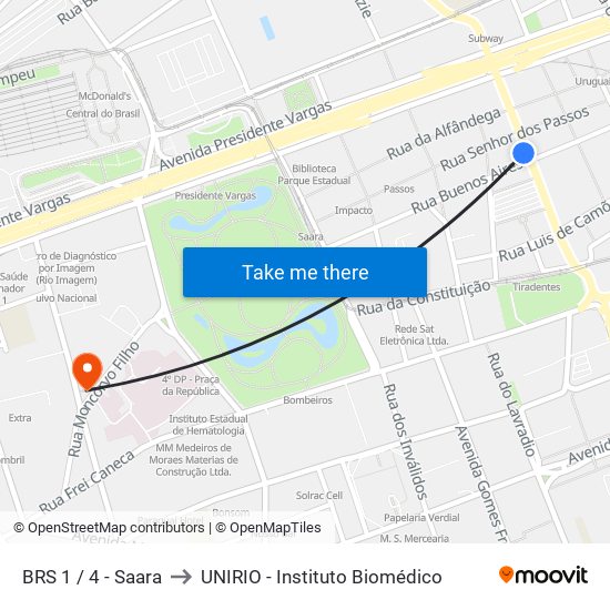 BRS 1 / 4 - Saara to UNIRIO - Instituto Biomédico map