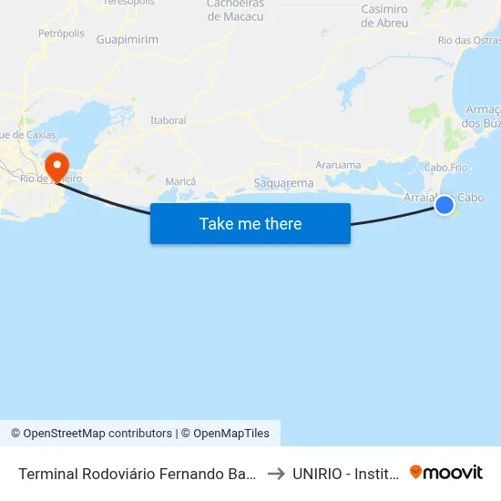 Terminal Rodoviário Fernando Barros Pessoa (Arraial Do Cabo) to UNIRIO - Instituto Biomédico map