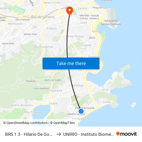 BRS 1 3 - Hilário De Gouveia to UNIRIO - Instituto Biomédico map