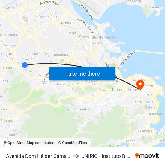 Avenida Dom Hélder Câmara, 10033 to UNIRIO - Instituto Biomédico map