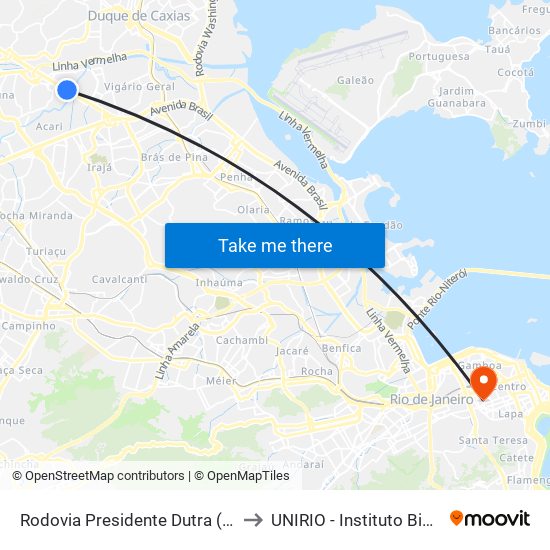 Rodovia Presidente Dutra (Fabrimar) to UNIRIO - Instituto Biomédico map