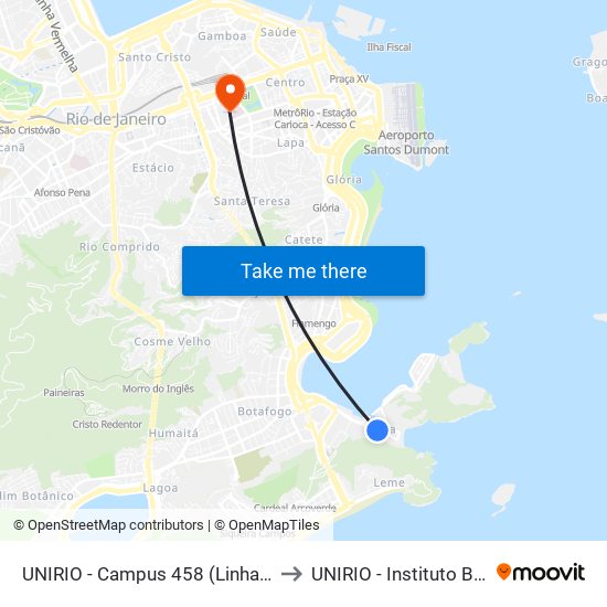 UNIRIO - Campus 458 (Linhas Regulares) to UNIRIO - Instituto Biomédico map