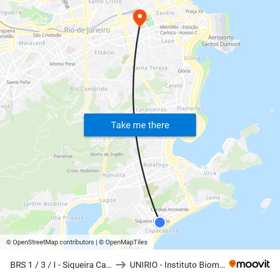 BRS 1 / 3 / I - Siqueira Campos to UNIRIO - Instituto Biomédico map