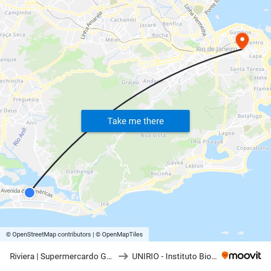 Riviera | Supermercardo Guanabara to UNIRIO - Instituto Biomédico map