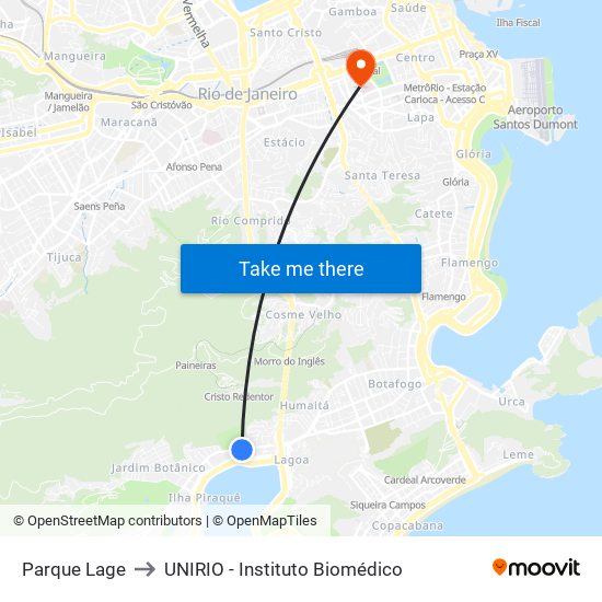 Parque Lage to UNIRIO - Instituto Biomédico map