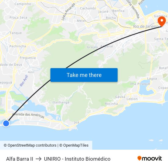 Alfa Barra II to UNIRIO - Instituto Biomédico map