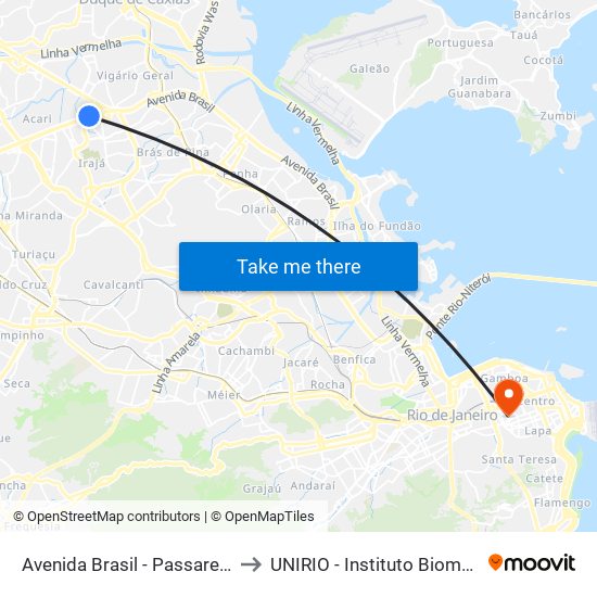 Avenida Brasil - Passarela 23 to UNIRIO - Instituto Biomédico map