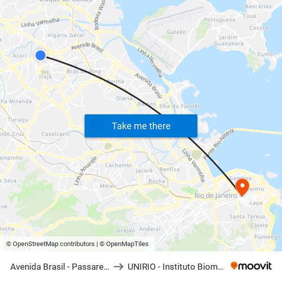 Avenida Brasil - Passarela 24 to UNIRIO - Instituto Biomédico map