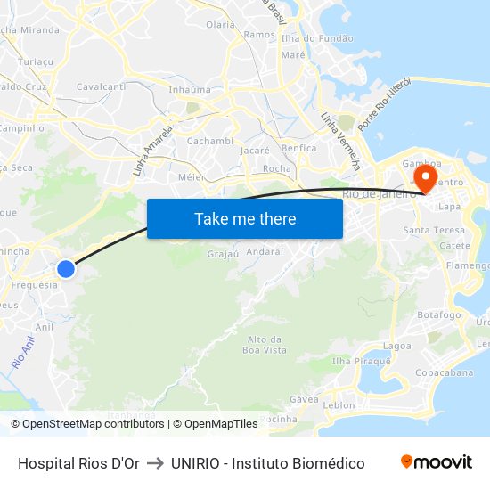 Hospital Rios D'Or to UNIRIO - Instituto Biomédico map