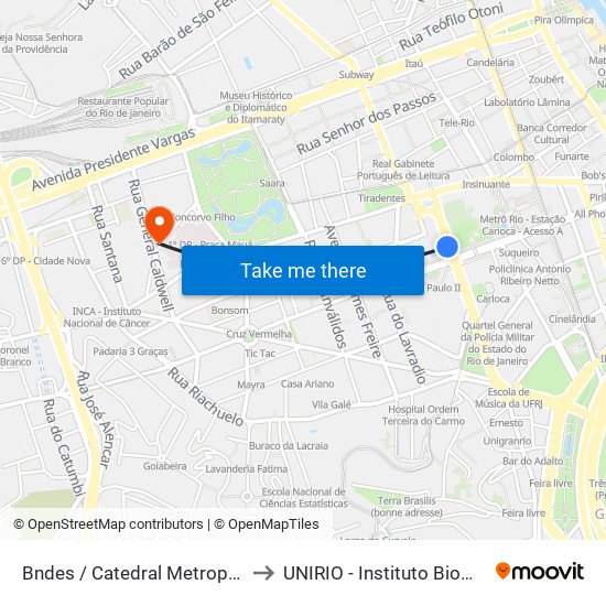 Bndes / Catedral Metropolitana to UNIRIO - Instituto Biomédico map