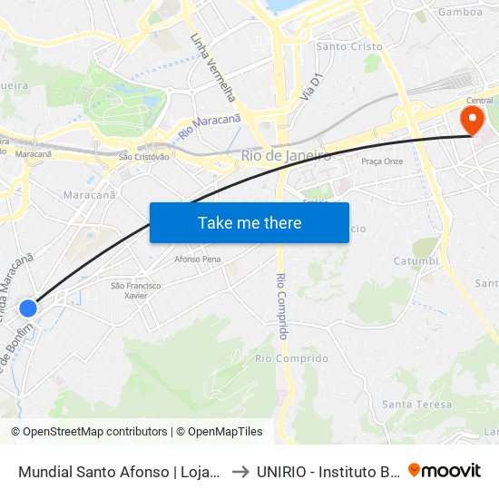 Mundial Santo Afonso | Lojas Americanas to UNIRIO - Instituto Biomédico map