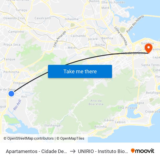 Apartamentos - Cidade De Deus (1) to UNIRIO - Instituto Biomédico map