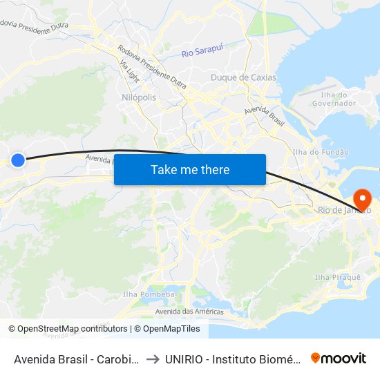 Avenida Brasil - Carobinha to UNIRIO - Instituto Biomédico map