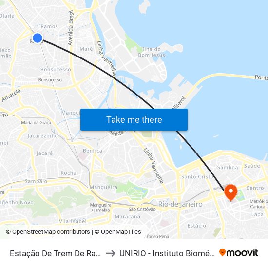 Estação De Trem De Ramos to UNIRIO - Instituto Biomédico map