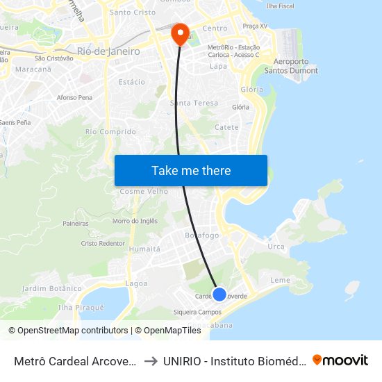 Metrô Cardeal Arcoverde to UNIRIO - Instituto Biomédico map