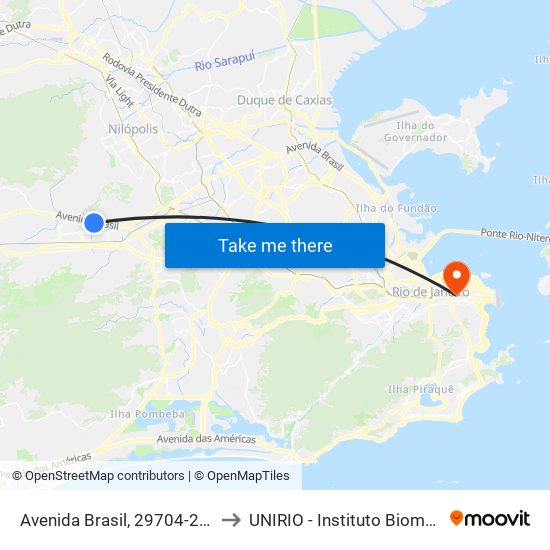 Avenida Brasil, 29704-29718 to UNIRIO - Instituto Biomédico map