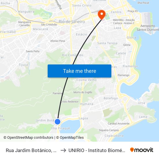 Rua Jardim Botânico, 650 to UNIRIO - Instituto Biomédico map