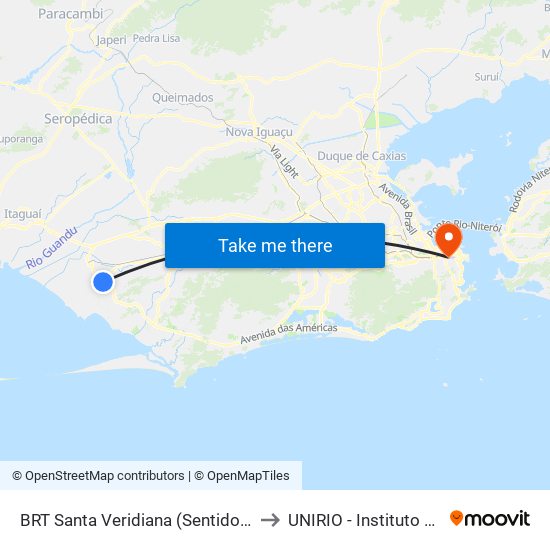 BRT Santa Veridiana (Sentido Pingo D'Água) to UNIRIO - Instituto Biomédico map