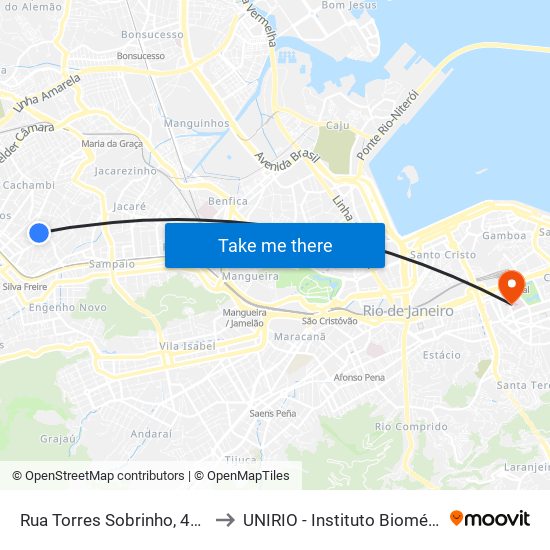 Rua Torres Sobrinho, 46-96 to UNIRIO - Instituto Biomédico map