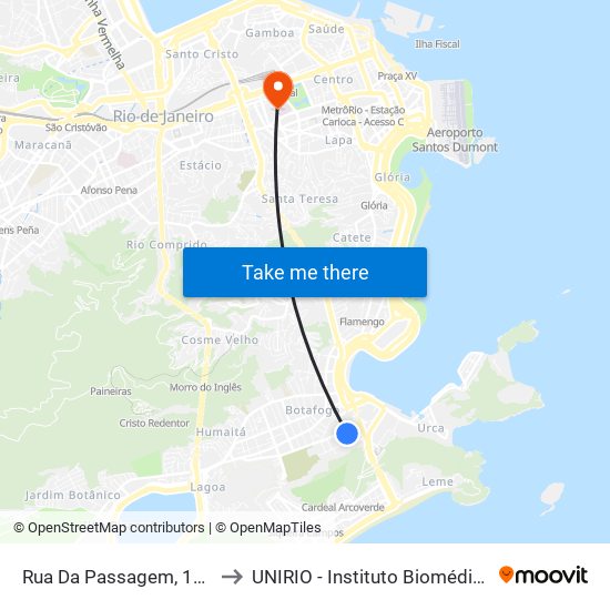 Rua Da Passagem, 155 to UNIRIO - Instituto Biomédico map