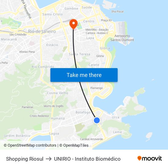 Shopping Riosul to UNIRIO - Instituto Biomédico map