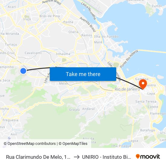 Rua Clarimundo De Melo, 1097-1123 to UNIRIO - Instituto Biomédico map