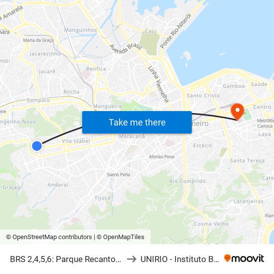 BRS 2,4,5,6: Parque Recanto Do Trovador to UNIRIO - Instituto Biomédico map