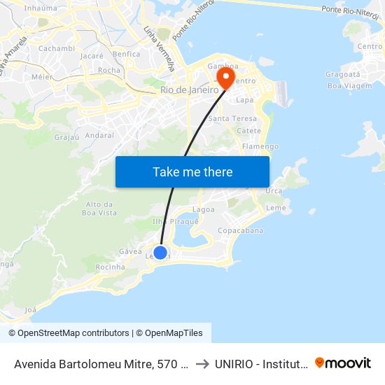 Avenida Bartolomeu Mitre, 570 (Linhas Sentido Barra) to UNIRIO - Instituto Biomédico map