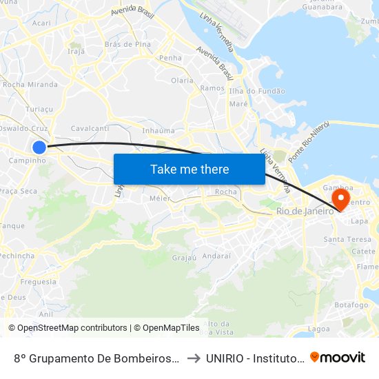 8º Grupamento De Bombeiros Militar - Campinho to UNIRIO - Instituto Biomédico map