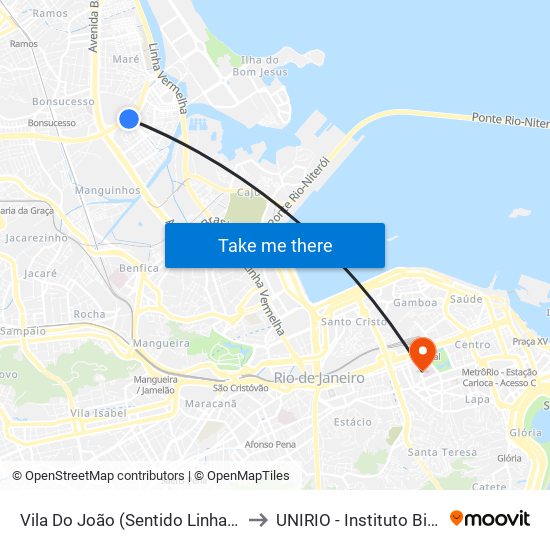 Vila Do João (Sentido Linha Vermelha) to UNIRIO - Instituto Biomédico map