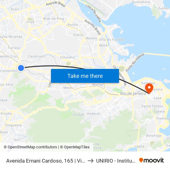 Avenida Ernani Cardoso, 165 | Via Viaduto De Cascadura to UNIRIO - Instituto Biomédico map