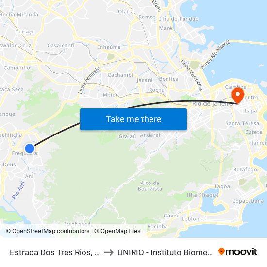 Estrada Dos Três Rios, 529 to UNIRIO - Instituto Biomédico map