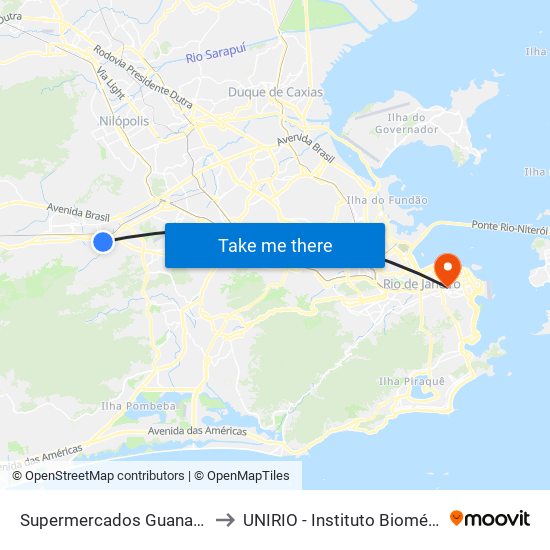 Supermercados Guanabara to UNIRIO - Instituto Biomédico map