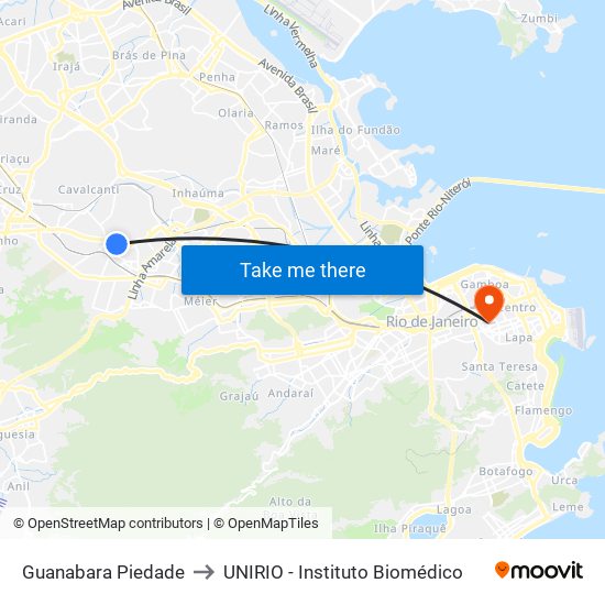 Guanabara Piedade to UNIRIO - Instituto Biomédico map