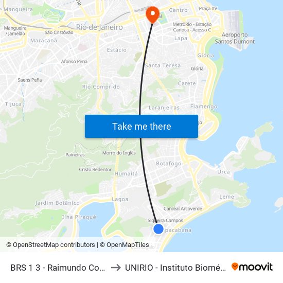 BRS 1 3 - Raimundo Correia to UNIRIO - Instituto Biomédico map