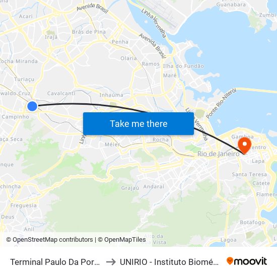 Terminal Paulo Da Portela to UNIRIO - Instituto Biomédico map