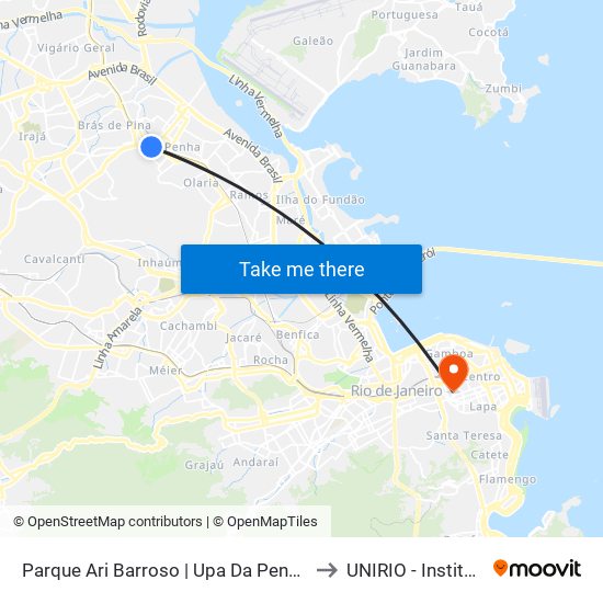 Parque Ari Barroso | Upa Da Penha | Hospital Getúlio Vargas to UNIRIO - Instituto Biomédico map