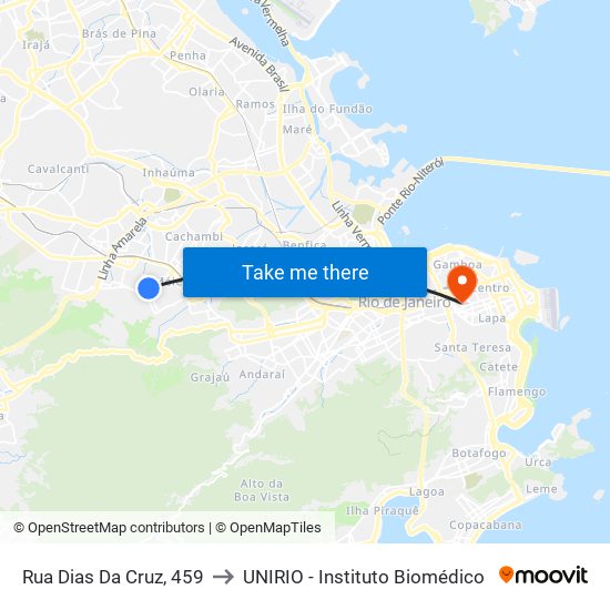 Rua Dias Da Cruz, 459 to UNIRIO - Instituto Biomédico map