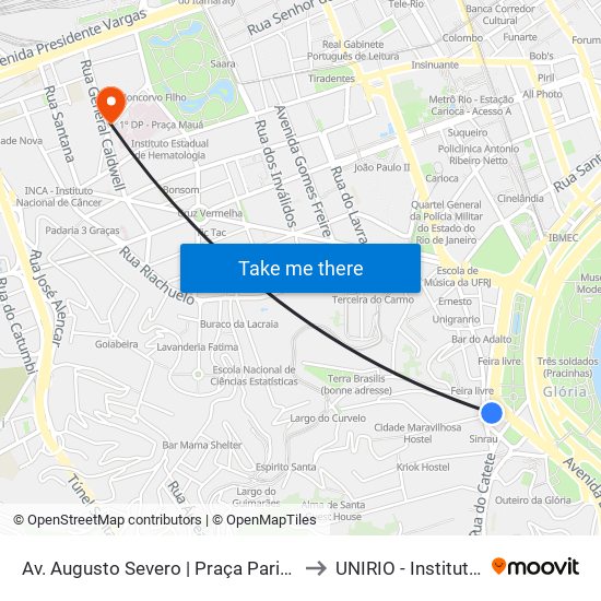 Av. Augusto Severo | Praça Paris (1 - Sentido Passeio) to UNIRIO - Instituto Biomédico map