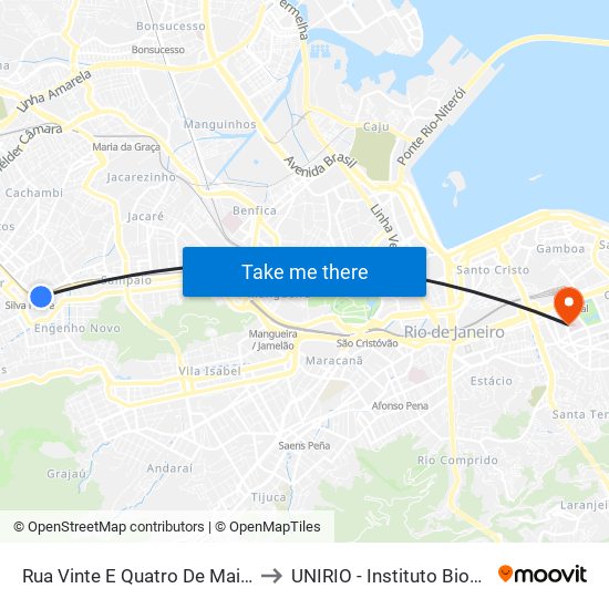 Rua Vinte E Quatro De Maio, 1181 to UNIRIO - Instituto Biomédico map