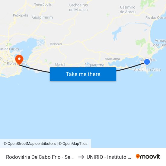 Rodoviária De Cabo Frio - Sentido Shopping to UNIRIO - Instituto Biomédico map