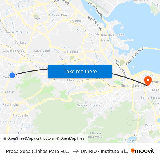 Praça Seca (Linhas Para Rua Baronesa) to UNIRIO - Instituto Biomédico map